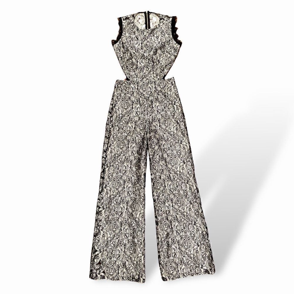 ALEXIS Black Lace & White Cut Out Jumpsuit |Size:M|